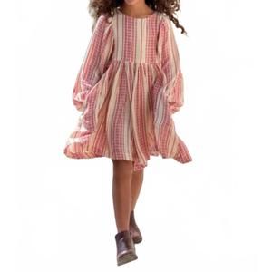 NEW POPPET & FOX prairie dress in cream raspberry stripes